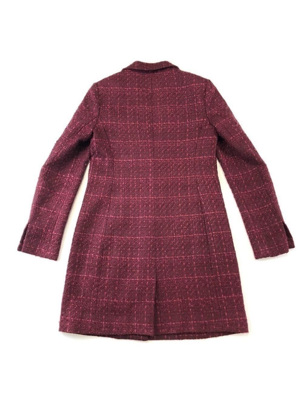 Tory Burch Patsy Glazed Tweed dark plum long line coat Size 2 appliqué embellish - Picture 13 of 14
